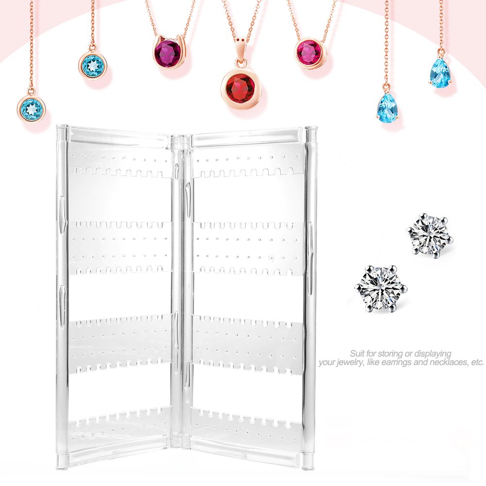 Organizador de joyas de acrílico transparente y plegable, 120 agujeros, soporte de exhibición transparente, organizador de pendientes, collar y soporte para colgar