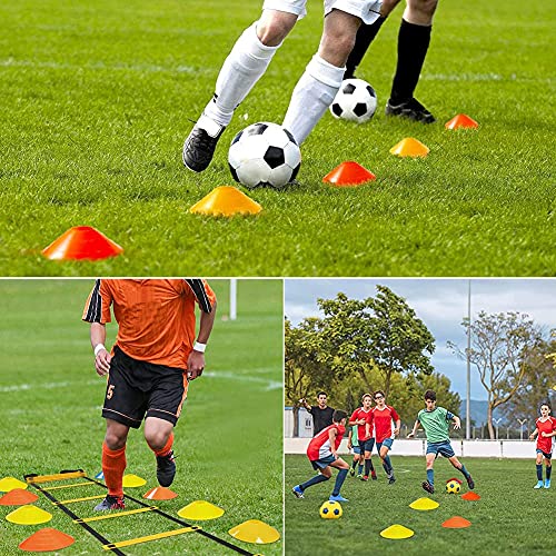 YGORTECH Football Entrainement Kit, Échelle de Rythme 6 Mètres, Football Kick Entraîneur Solo Entraînement, 12 Cônes de Disque, Ensemble d'entraînement de vitesse et d'agilité pour Enfants et Adultes – Image 7