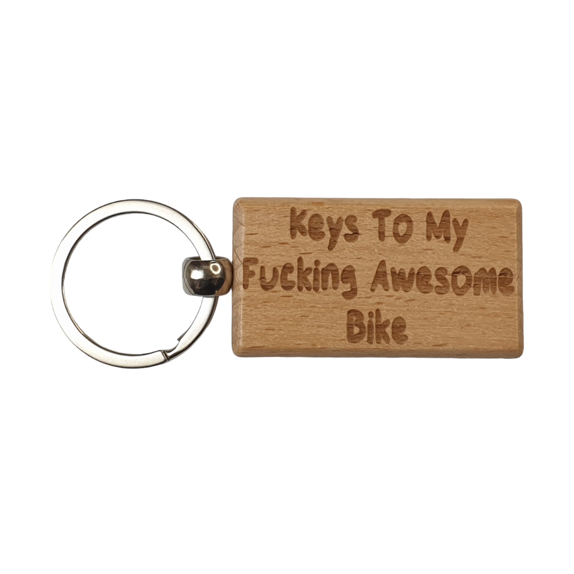 Decalarama Brown Bike Keyring Gift - Keys To My Fucking Awesome Bike - Nice Cute Engraved Wooden Key Fob Novelty Custom Present