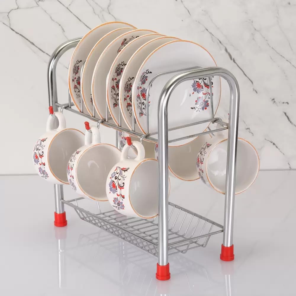 Lyticx Steel Stainless Tiered Shelf Countertop Cup And Saucer Stand