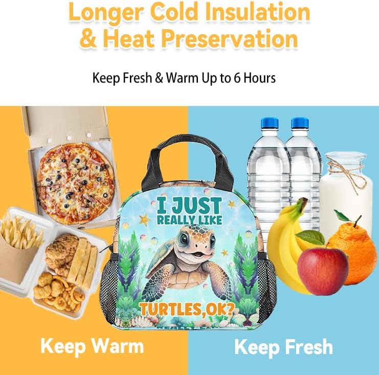 Miniatura 6 de Lonchera de tortuga para niños, pequeña bolsa de almuerzo aislada, bonita lonchera reutilizable para niños, bolsas de almuerzo congelables azules
