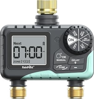 RainPoint 2-Zone Brass Sprinkler Timer for Garden Hose - Rain Delay, Manual & Auto Watering for Lawn Yard Irrigation