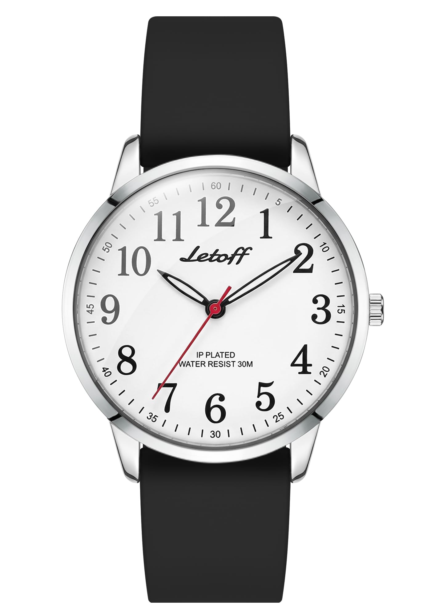 Classic Analog Watch, White Dial with Arabic Numerals, Silicone Band, 30M Water Resistant-image-42