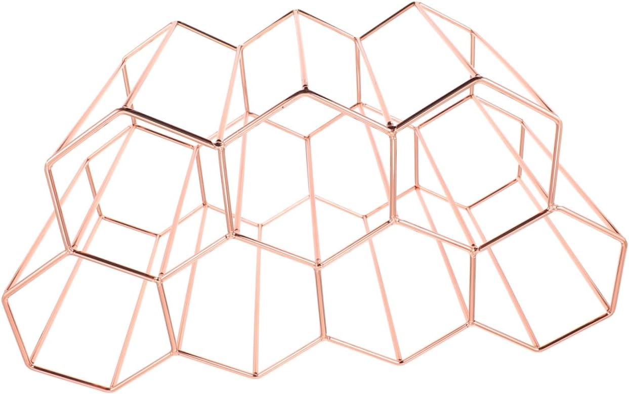 Honeycomb Metal Wine Rack 7-Hole Tabletop Bottle Holder Rose Gold Iron Stand for Home Bar Living Room Display