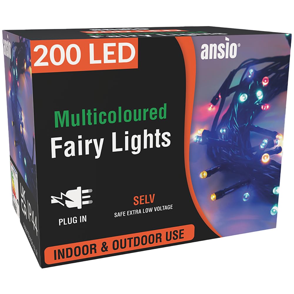 Ansio Multicolour Ansio® Christmas Lights 200 Led 20M/65Ft Christmas Tree Lights For Indoor & Outdoor Decorations Fairy String Lights For Xmas Garden Bedroom & Party | Mains Powered Green Cable