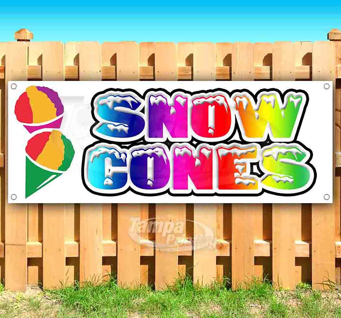Snow Cones Banner 13 oz | Non-Fabric | Heavy-Duty Vinyl Single-Sided With Metal Grommets