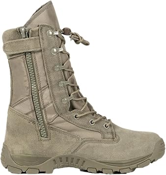 Men Military Combat High Boots, Brown Desert Tactical Boots, Side Zipper Outdoor Hiking Training Shoes,Khaki En8,8 UK