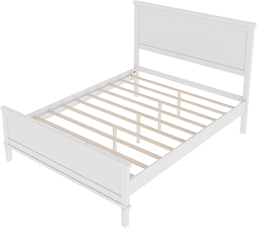 Miniatura 43 de LZ LEISURE ZONE Cama de plataforma de madera maciza de estilo moderno con cabecero, estribo, marco de cama de madera y patas de soporte central de