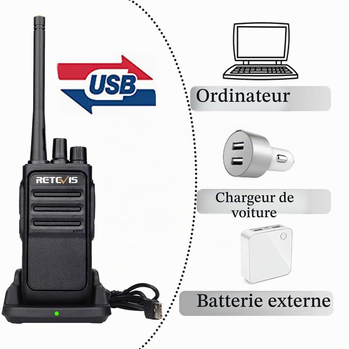 Retevis RT617 Talkie Walkie PMR446 sans Licence (5Pcs/10Pcs Option) - Longue Portée 3km, VOX, Squelch, Batterie 1200mAh Rechargeable, Compatible CE pour Ecole, Sécurité, Logistique (Noir)