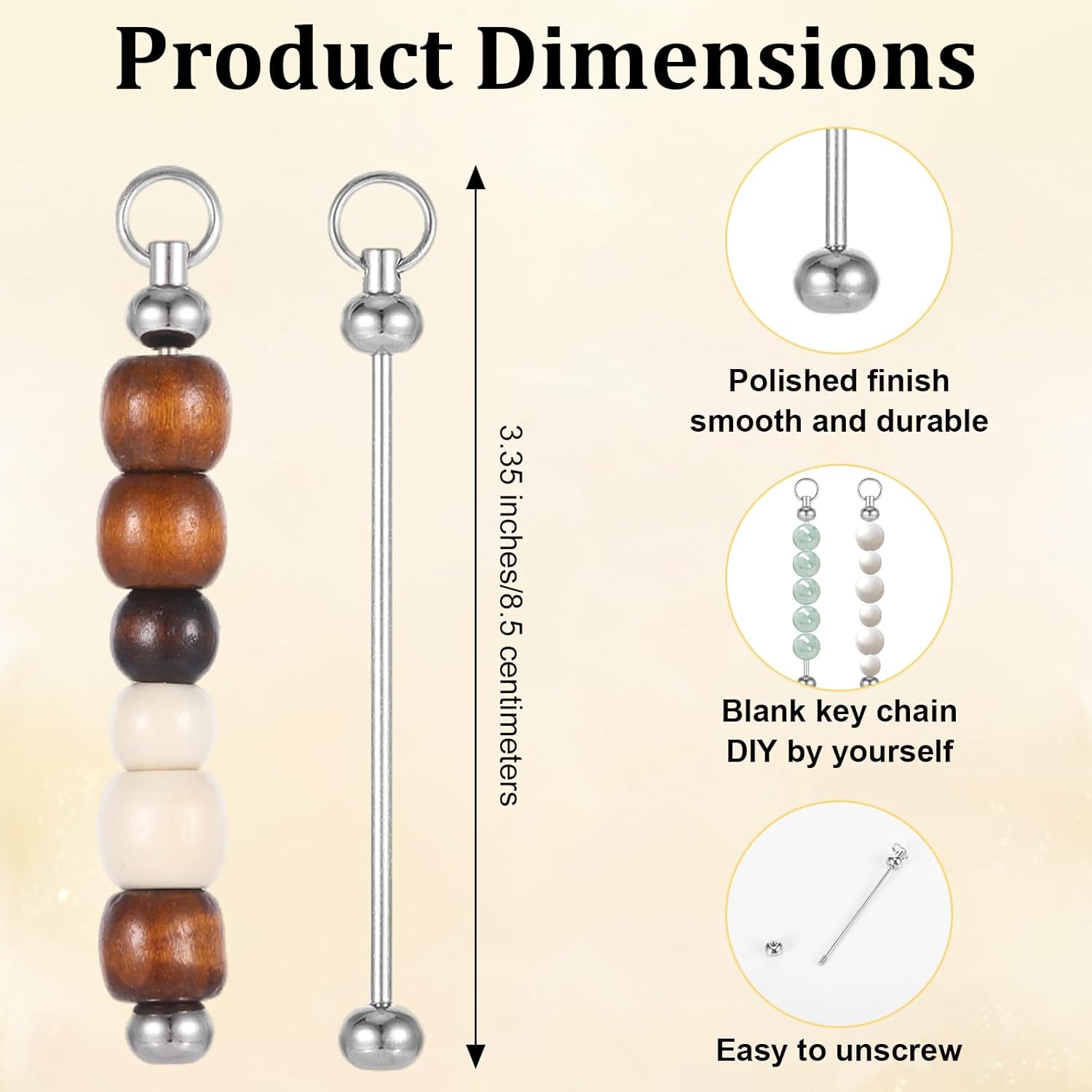 50Pcs Beadable Keychain Bar, Blank Beadable Keychain Kit for DIY Delicate Key Chain Charms, School Bag Charms, Handbag Decorations - Image 2