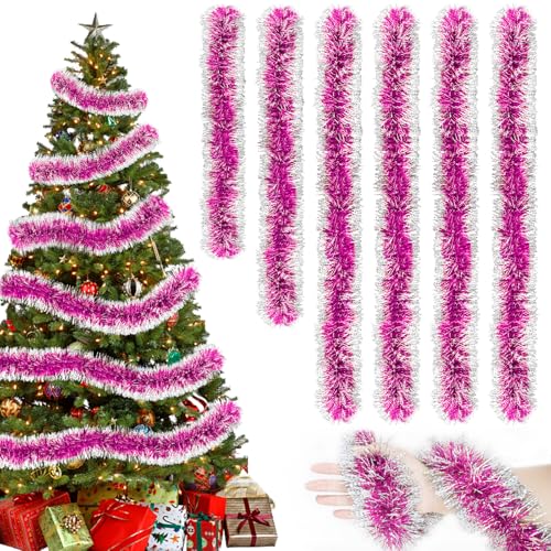 Lot de 6 Guirlandes de Noël Roses Brillantes - Décoration pour Sapin, Rideaux, Chambre et Fête - Guirlande Dorée