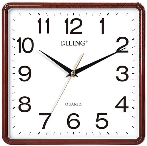 Reloj de pared cuadrado de 10 pulgadas, silencioso, sin tictac, de cuarzo, analógico, funciona con pilas, para oficina, sala de estar, dormitorio,