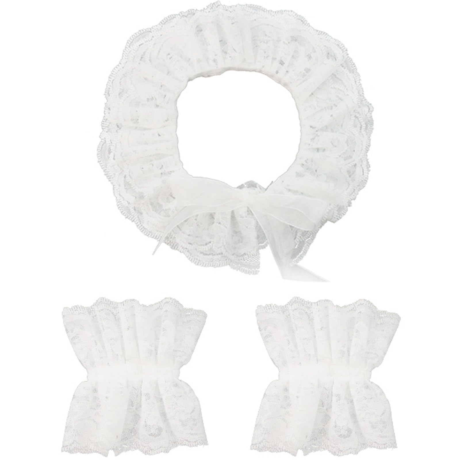 3Pcs Clown CostumeClown Ruffle Collar and Wrist Cuffs, Renaissance Victorian Layered Neck Choker Collar with Lace Up Design, Retro Steampunk Accessory for Halloween Cosplay Fancy Dress Carnival Party