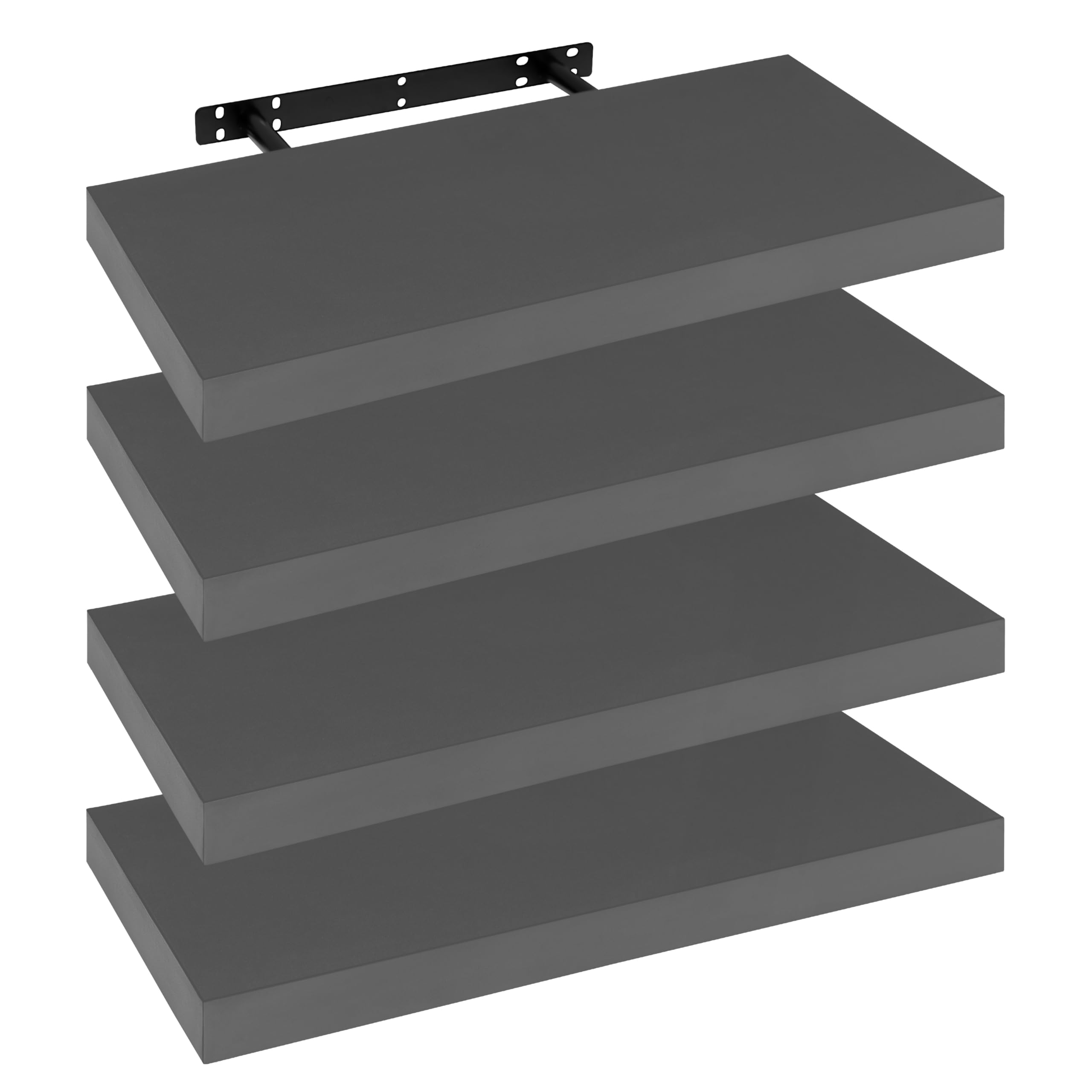 WOLTU Set of 4 Floating Shelves, Wall Shelves, Bookshelves, Wooden Boards for Books, Pictures, Decoration, 50x23x3.8cm, Dark Grey