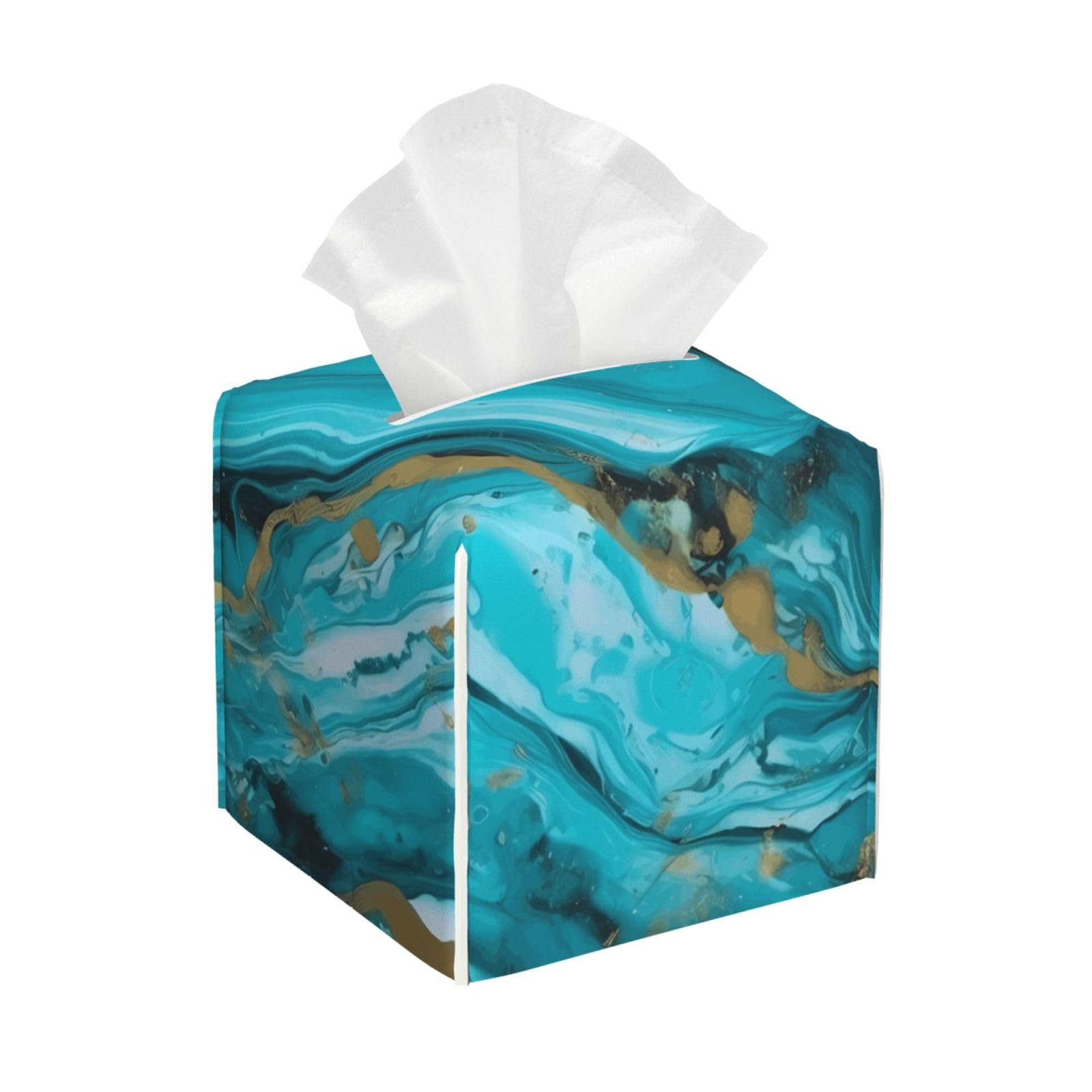 Turquoise Blue Gold Marble Tissue Box Cover Square Cube Boxes