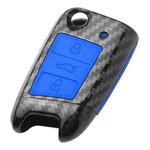 Miniatura 1 de Funda plegable plateada para llavero con diseño de fibra de carbono, cubierta de silicona negra para VW Passat Tiguan Atlas Golf Alltrack 3 botones