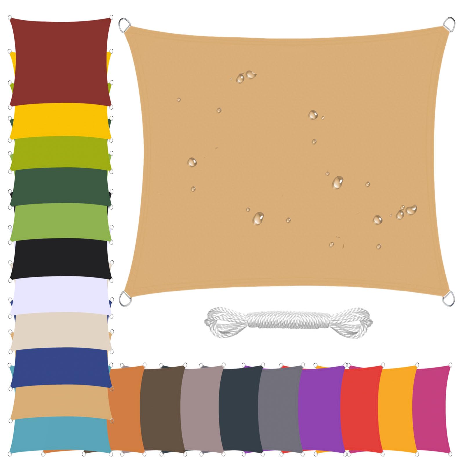 Toile ombrage rectangulaire extérieur imperméable 4x6m avec corde de jardin