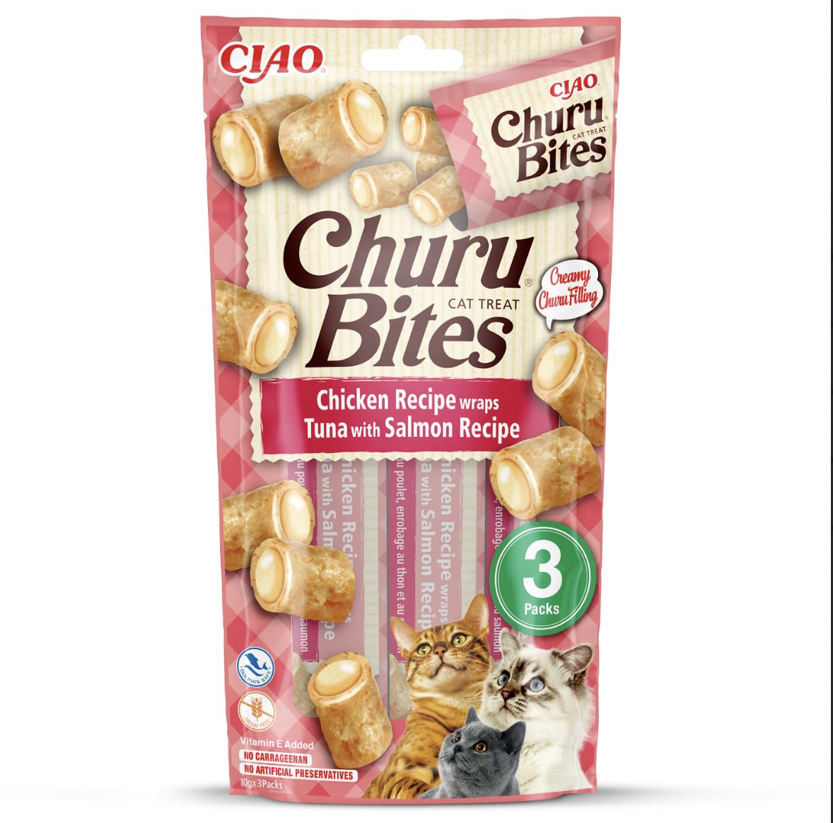 CHURU Cat Bites Receta DE ATUN con Salmon 3X 10GR