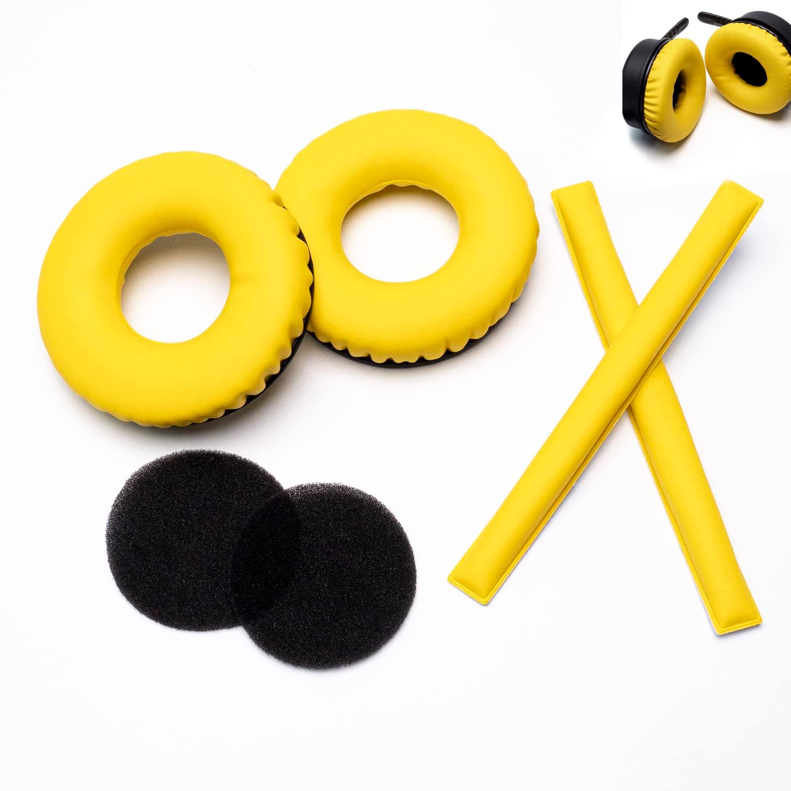 Voarmaks Rainbow Color Ear Pads Headband Cushion Kits Compatible with Sennheiser HD25 HD250BT HD25-ll HD25S Il HMD25 Headphone Foam Covers (Yellow