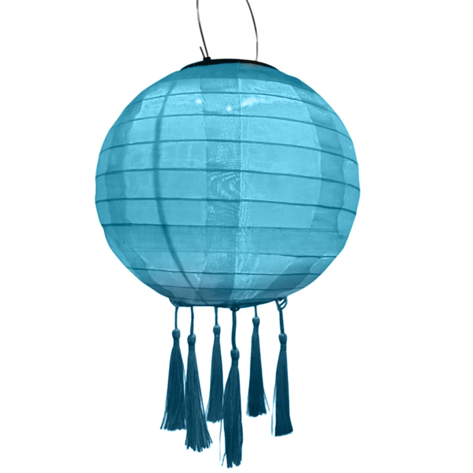 Tefexer 12 Inch Solar Powered Lanterns LED Garden Decorative Light Round Paper Lantern with Tassels for Night Parties, Family Celebrations