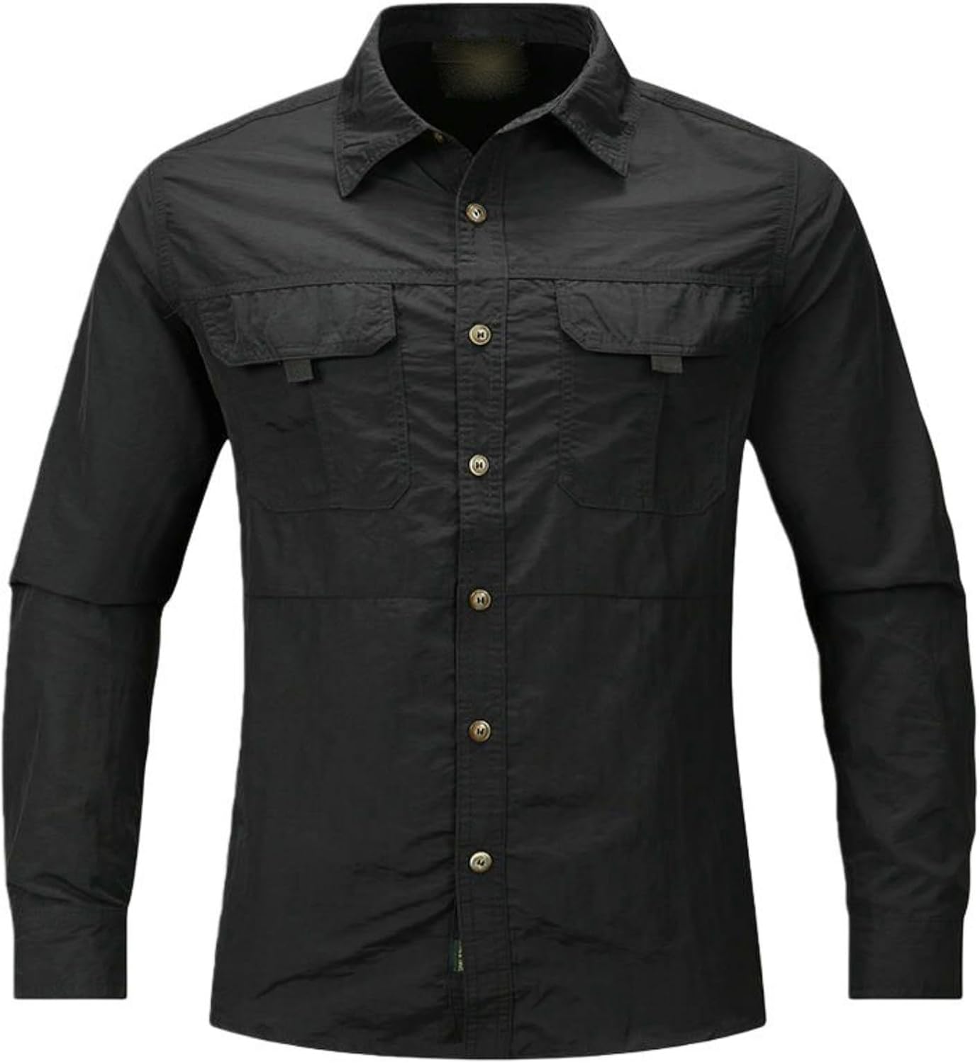 Men’s Spring Summer Lightweight Wrinkle-Free Outdoor Multi-Pocket Work Shirt
