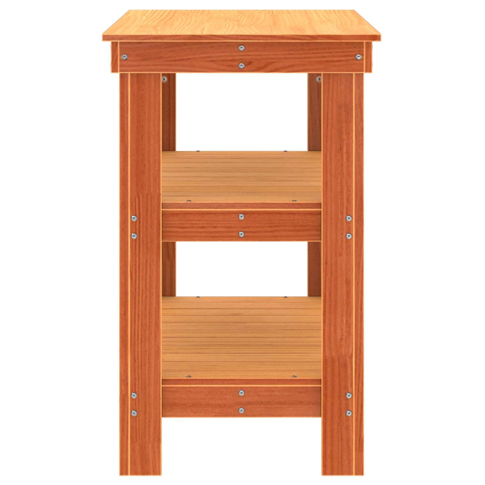 Banco da lavoro marrone cerato in legno di pino massiccio, 78,5 x 50 x 80 cm, con 2 ripiani, tavolo da lavoro ideale per officina, garage, hobby e bricolage, piano di lavoro robusto