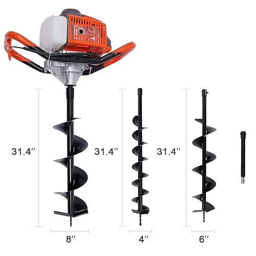 Miniatura 6 de Dyrabrest Barrena de tierra de gasolina 71CC con 3 taladros (brocas de 4" 6" 8") + barra de extensión de 12"