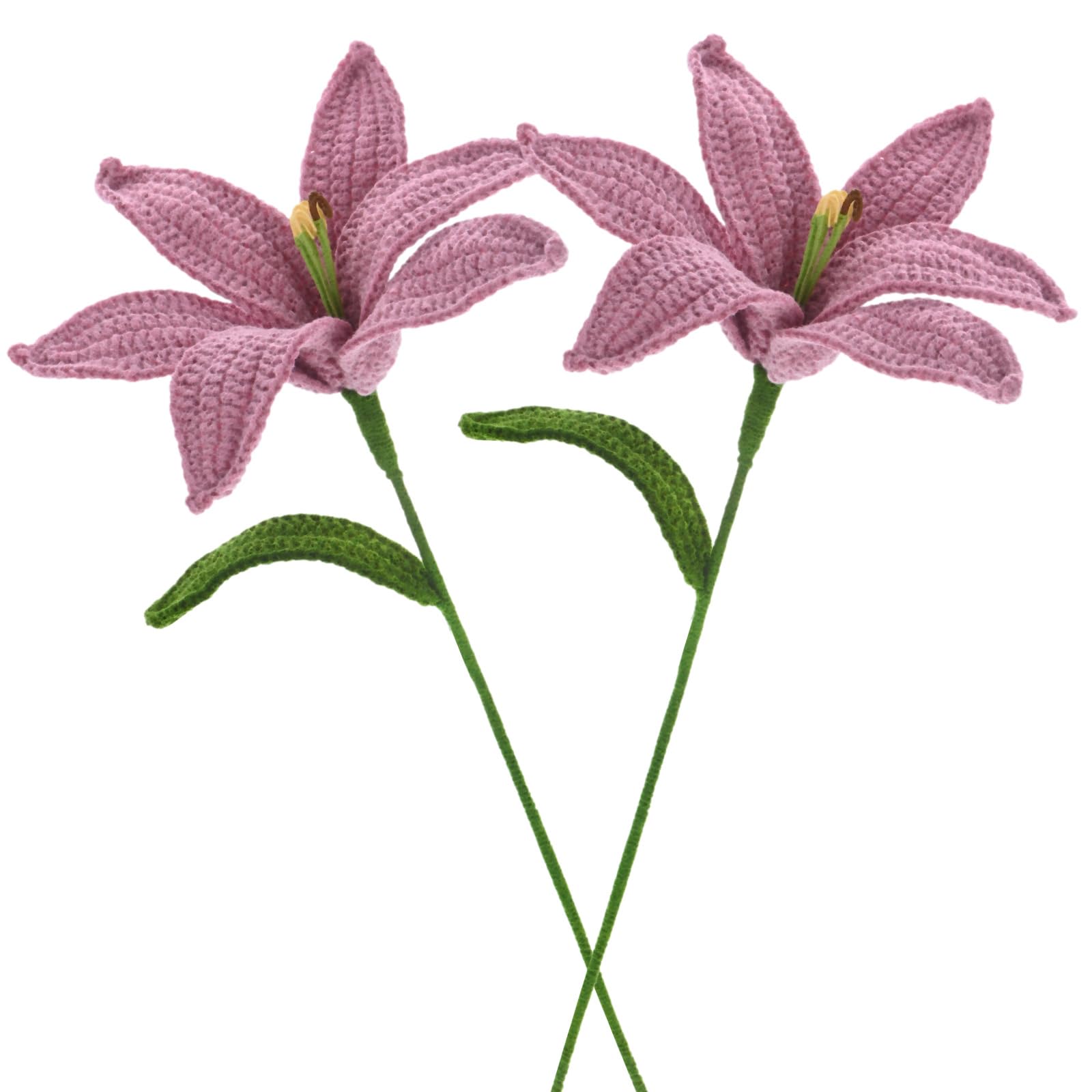 M METERXITY 2-Pack Crochet Flowers, Knitted Artificial Wool Lily for Mother's Day/Wedding/Birthday/DIY Decor, Handmade Knitted Flowers [Peach Pink]