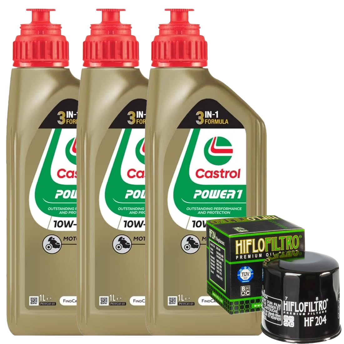 Kit tagliando 3L Castrol Power 1 10W40 filtro olio HifloFiltro HF204