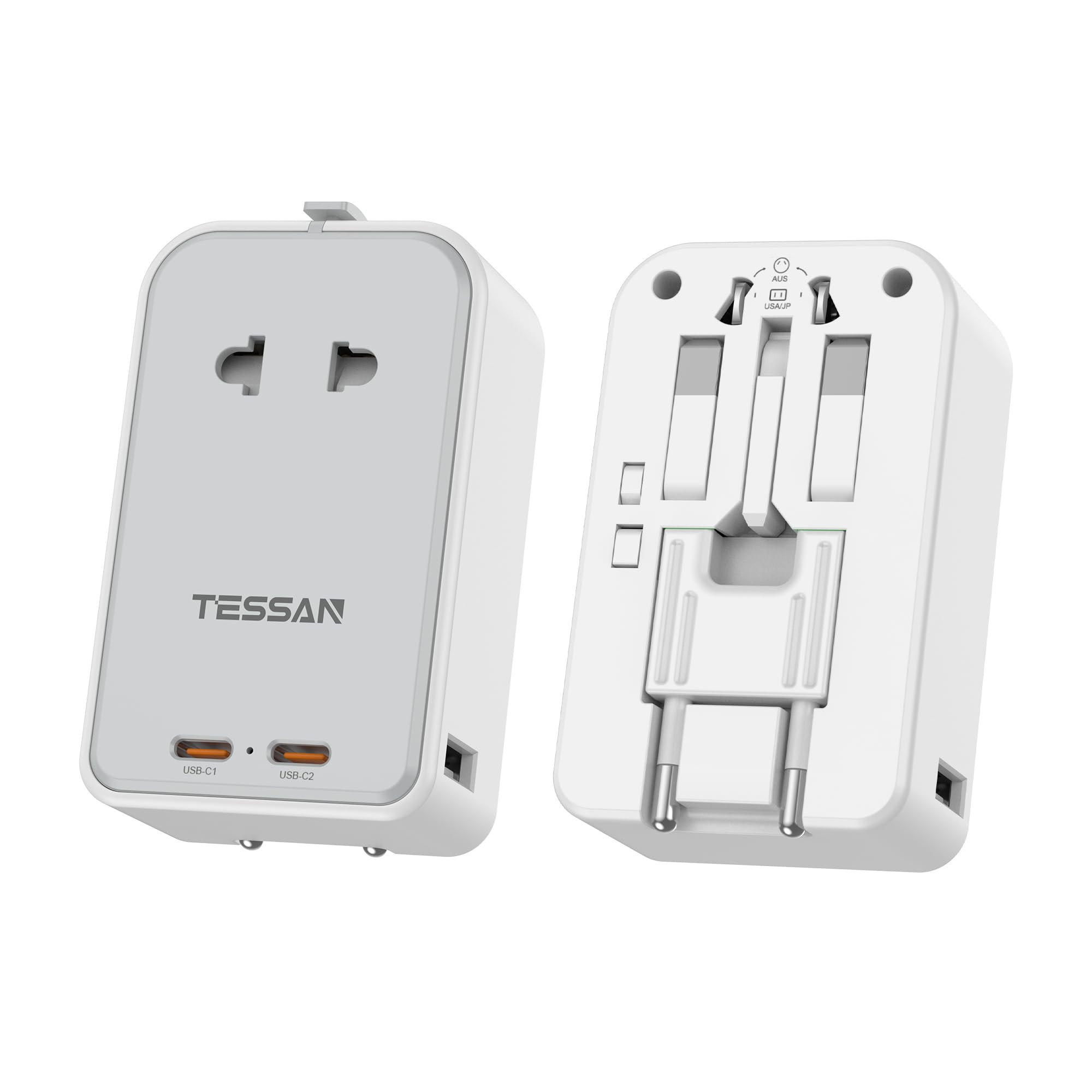 TESSAN Adaptador Enchufe Universal Plano con 2 USB A y 2 USB C,Gray