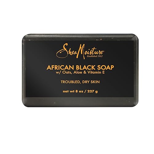 SheaMoisture Bar Soap African Black Soap for Troubled Skin Cleanser with Shea Butter 8 oz - Black - 8 Ounce (Pack of 1)