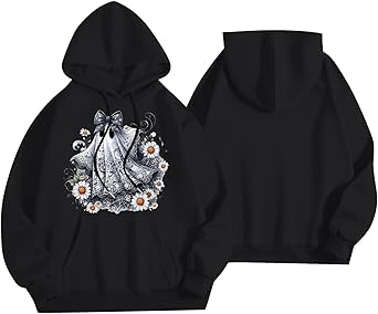Halloween Hoodies for Women 2025 Fall Fashion Long Sleeve Cute Ghost Graphic Lightweight Hoodie with Pockets