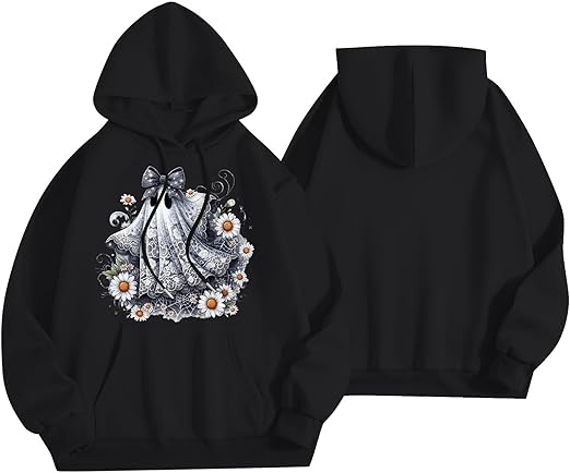 Halloween Hoodies for Women 2025 Fall Fashion Long Sleeve Cute Ghost Graphic Lightweight Hoodie with Pockets