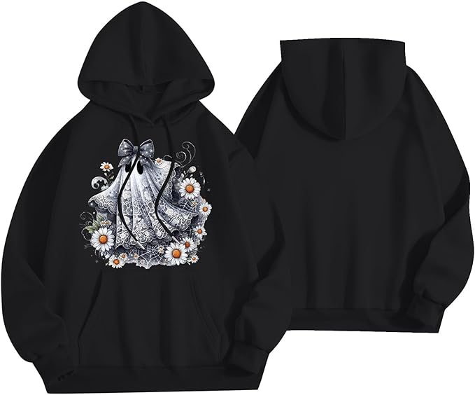 Halloween Hoodies for Women 2025 Fall Fashion Long Sleeve Cute Ghost Graphic Lightweight Hoodie with Pockets