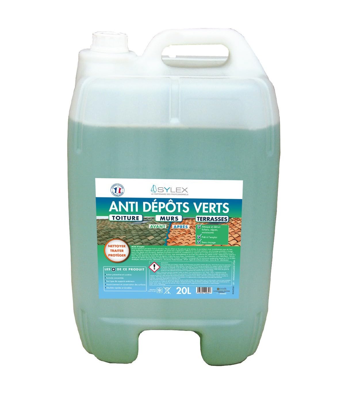 SYLEX - Sylex Nettoyant anti dépôts verts toitures murs terrasses 20L