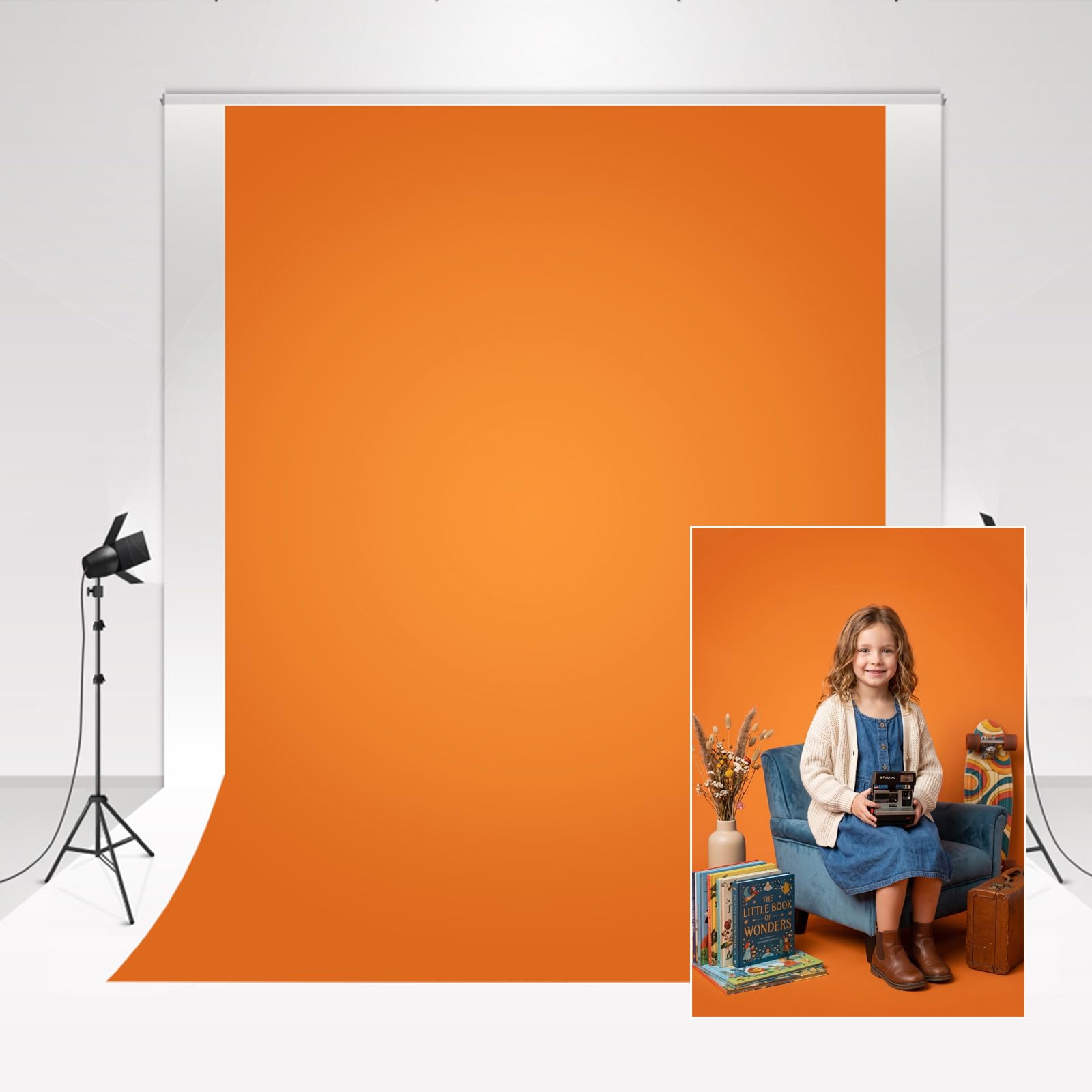 Kate Photo Studio Telón de Fondo Naranja 1.5x2.2m/5x7ft Microfibra Pura Fondo Plegable Accesorios de fotografía Paño Grueso y Suave para sesión de Fotos de bebés Agradable para la Piel