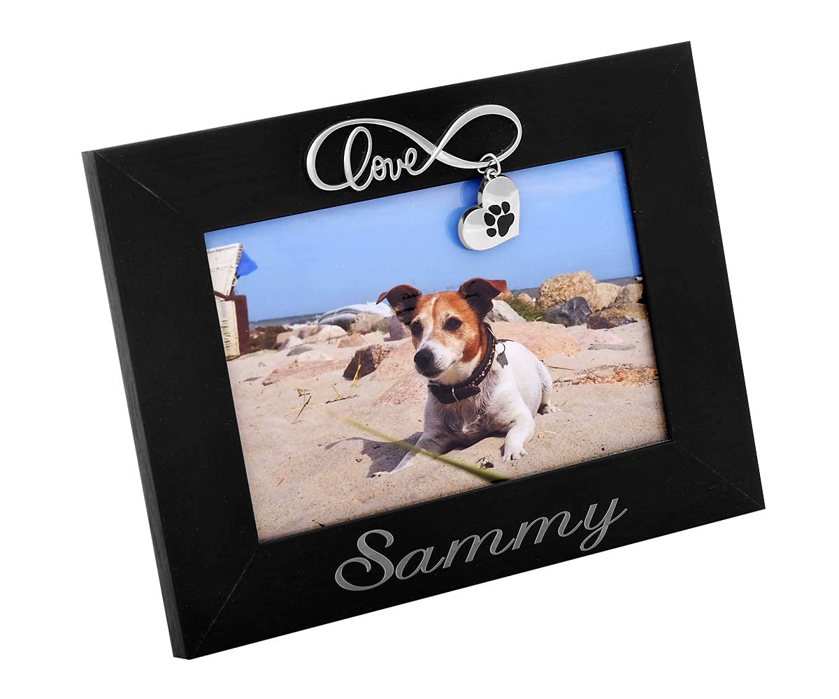 Cornice portafoto di design con impronte di zampe, 10 x 15 cm, argentata, con foto di cane opache, idea regalo (variante 2, incisione fino a 30 caratteri)