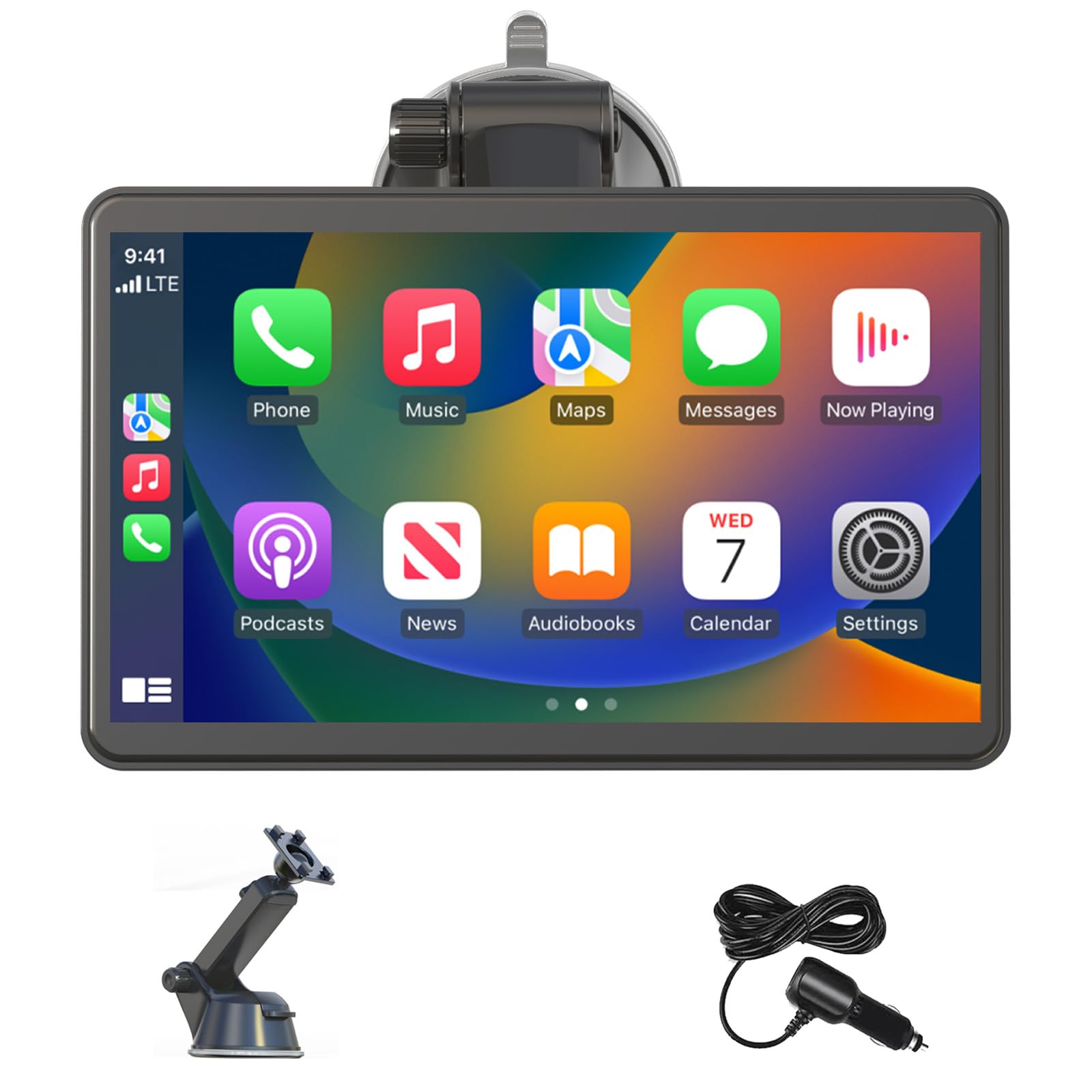 7" Portable Apple Car Play Screen for Vehicle, Wireless Android Auto & Apple Carplay Screen for Car with Bluetooth, GPS Navigation, Voice Control, Mirror Link, FM, AUX - 1