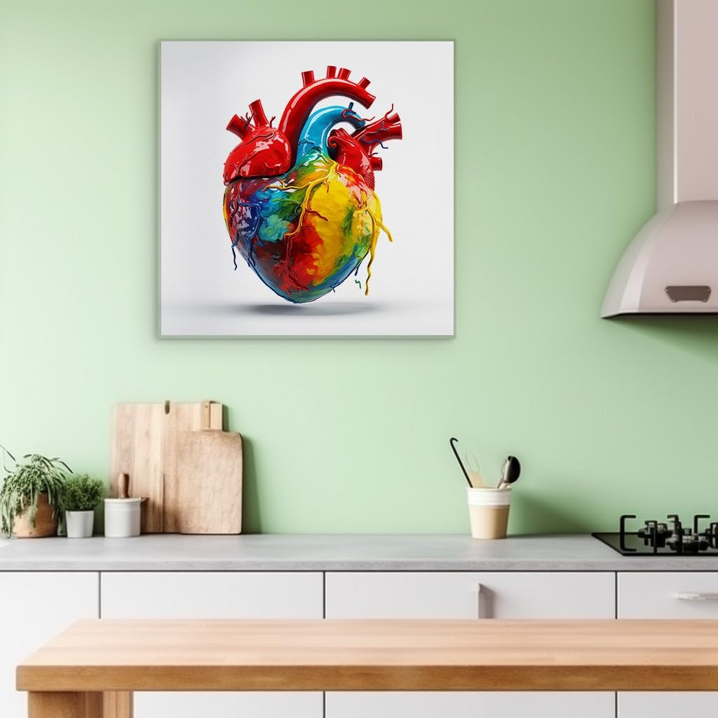 Canvas for Living room. A Kaleidoscope of Emotions: The Vividly Painted Heart Artwork That Drips With Color, 27 x 18 inch Canvas Wall Art - Contemporary Masterpieces - Modern Home Decor