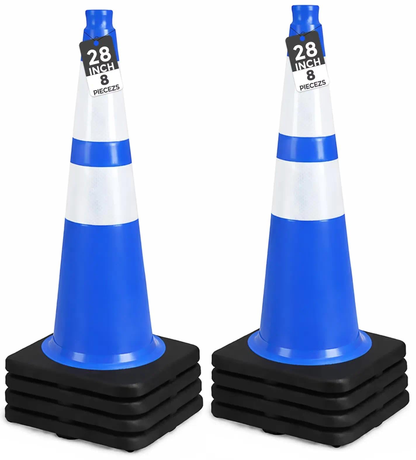 8er Set Leitkegel 70 cm, Verkehrskegel mit beschwertem Fuß, Blau