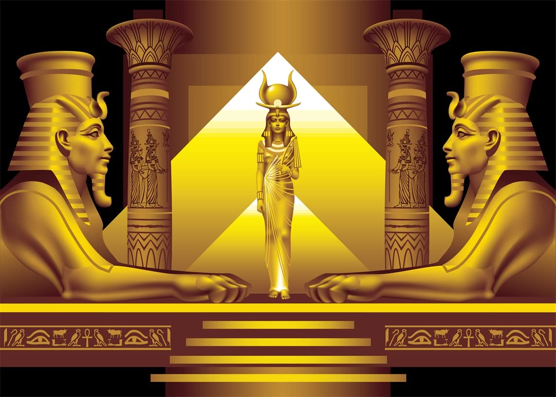 BELECO 10x6.5ft Fabric Golden Egypt Temple Backdrop Palace Hall Stairway Egyptian Pyramid Pharaoh Sphinx Egypt Queen Cleopatra Photography Background