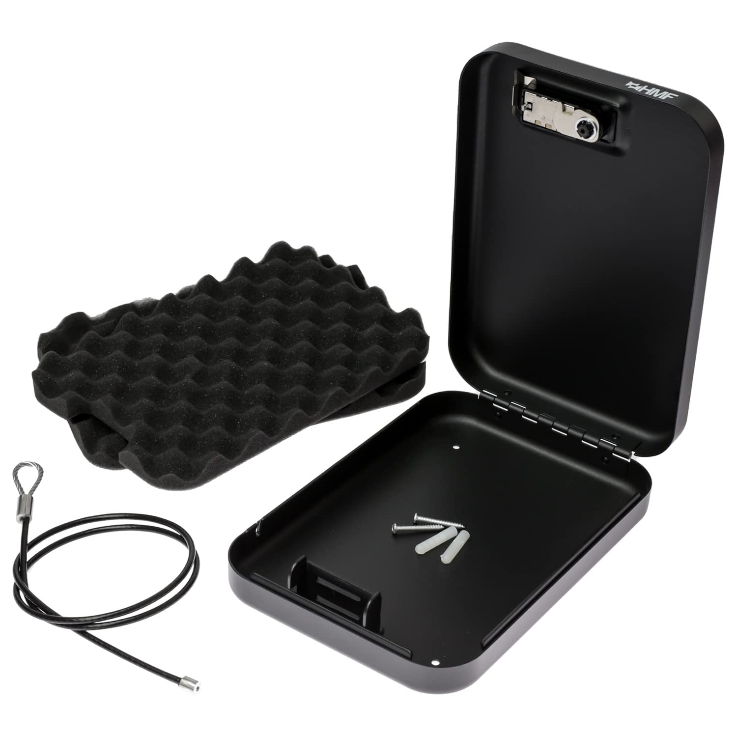 HMF 317-02 Caja de seguridad con cerradura de combinación, Caja portátil, cable de seguridad | 24 x 16,5 x 4,5 cm | Negro