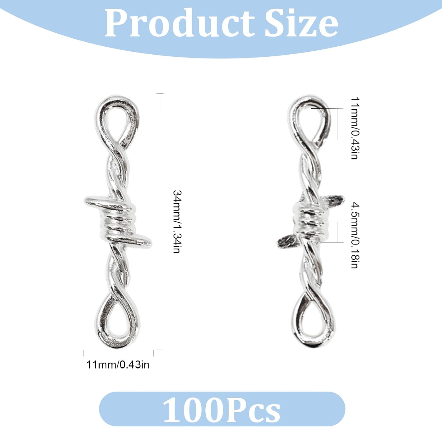 Decoendiy 100Pcs Barbed Wire Thorns, Silver Alloy Thorns Pendant Accessories, Vintage Metal Connector Charms, for Jewelry Making DIY Bracelets Necklaces Crafts