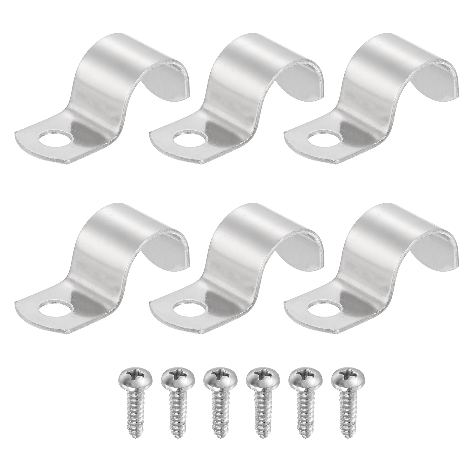 sourcing map 6Pcs 20mm Pipe Clips, 304 Stainless Steel Pipe Clamps One Hold U-Shaped Bracket Tension Tube Strap for Fixing Tube Cable, Silver
