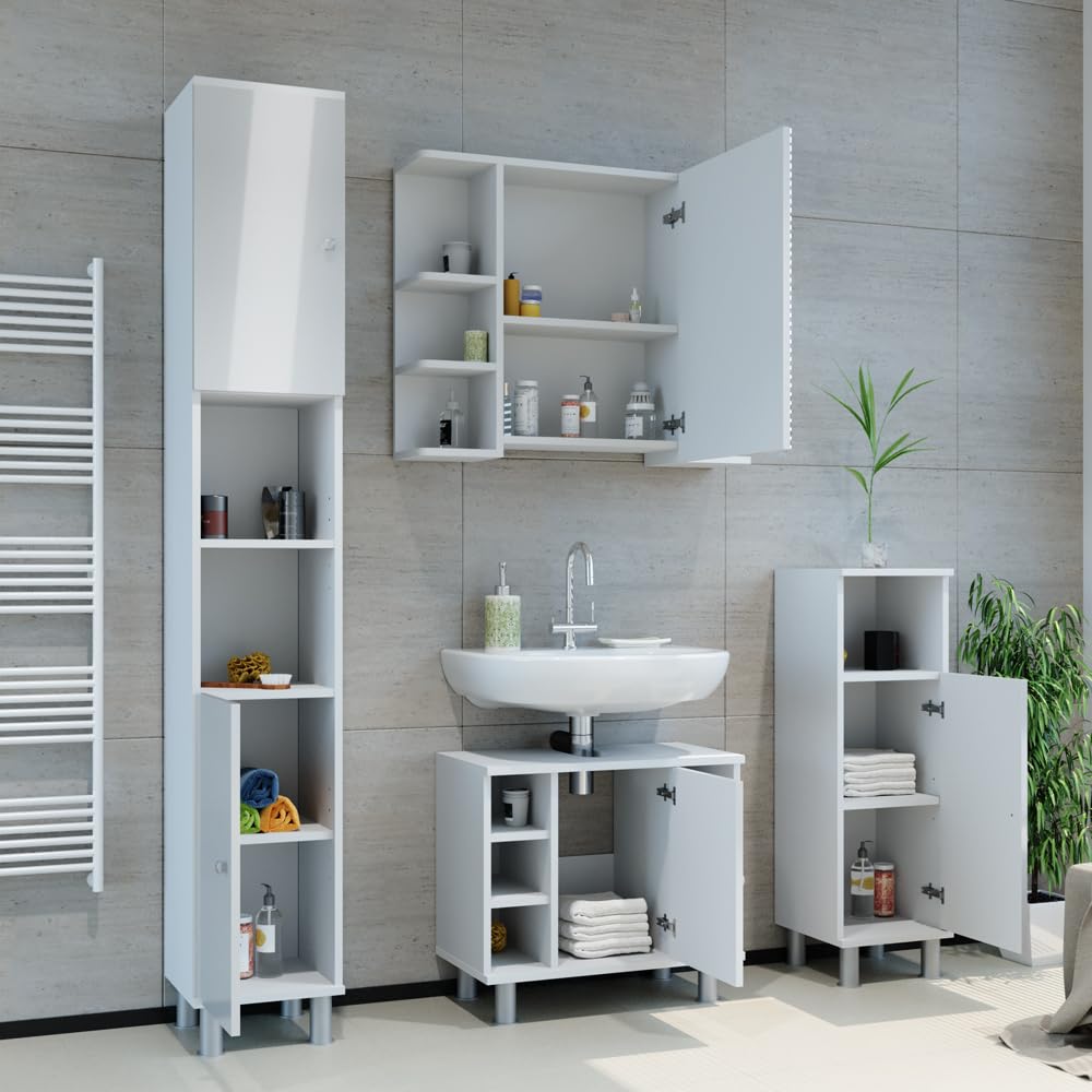 Vicco Conjunto de Muebles de baño Fynn, Blanco Alto Brillo 60 cm