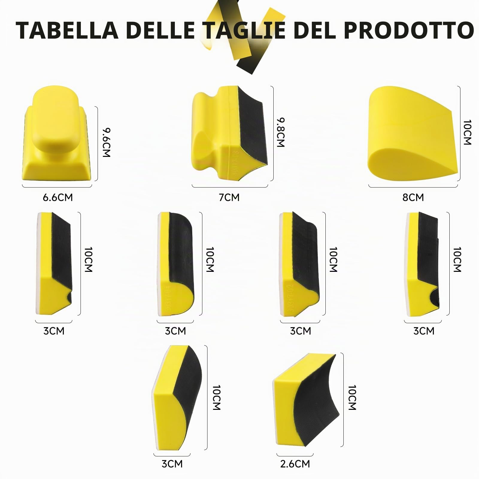 Set di Blocco Levigatura Manuale da 9 pezzi con profilo sagomato e piastra di supporto concava e convessa per la lavorazione del legno, il restauro di mobili, la verniciatura di auto e l'artigianato.