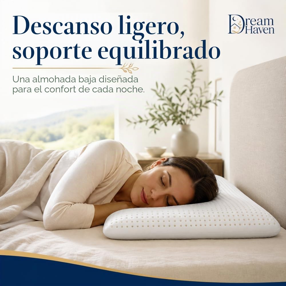DREAM HAVEN Almohada Cervical baja (8 cm) de espuma viscoelástica, hipoalergénica, antiácaros