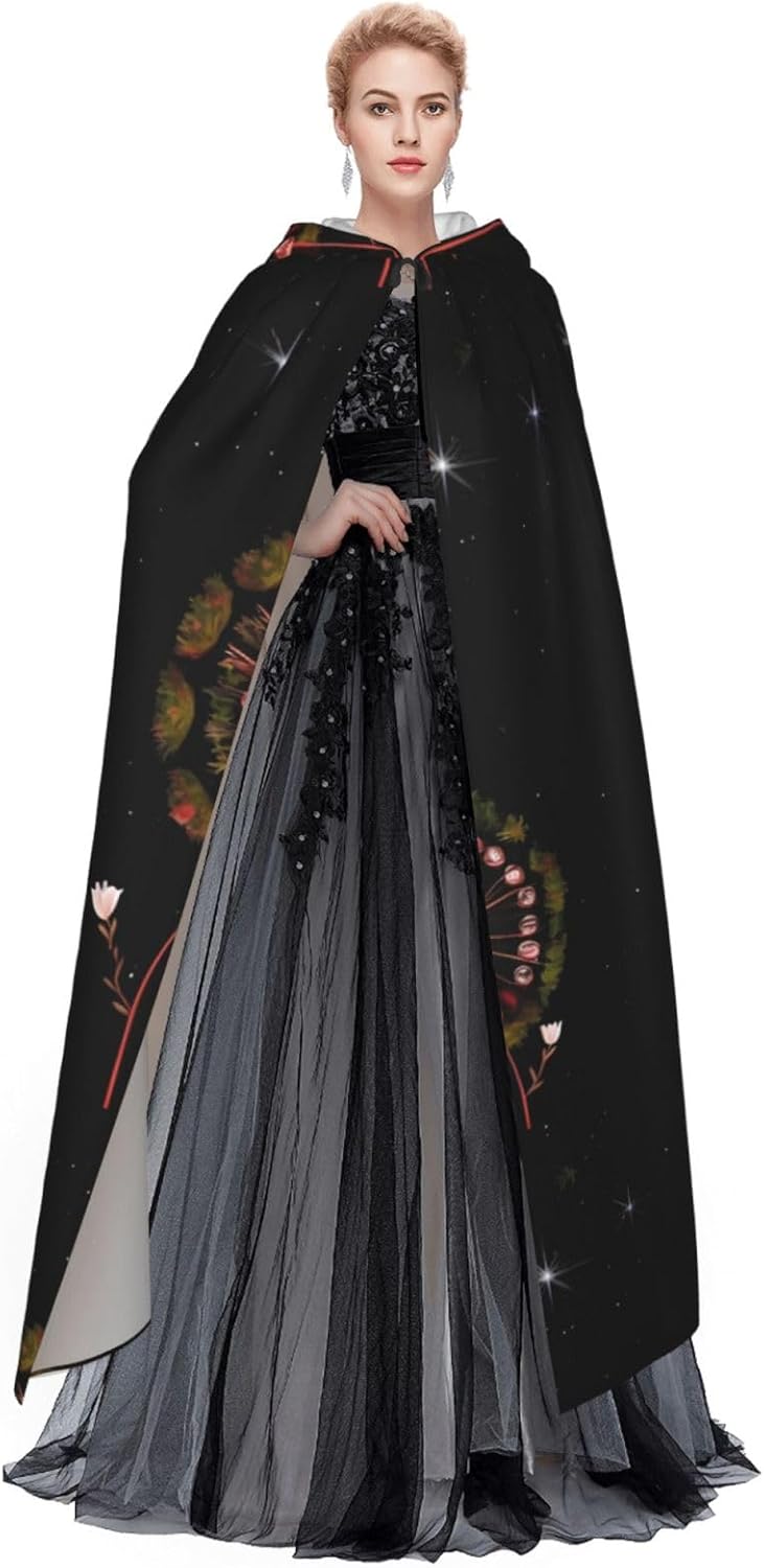 Starry Dandelion Men Women Halloween Role Play Party Decoration Hooded Poncho Black