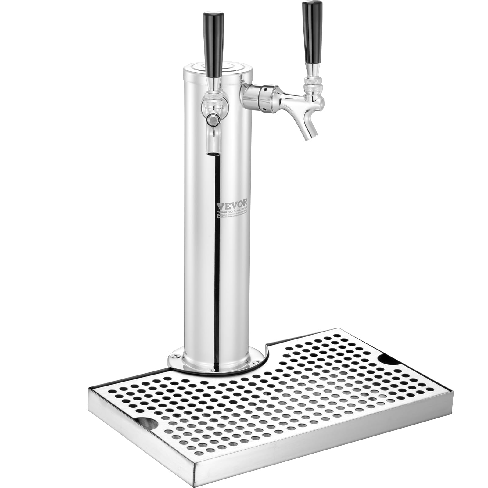 VEVOR Kit Spillatore Birra a Doppio Rubinetto, Dispenser Torre Birra per Fusti in Acciaio Inossidabile con Regolatore W21.8 Doppio Manometro e Accoppiatore Fusti S-System