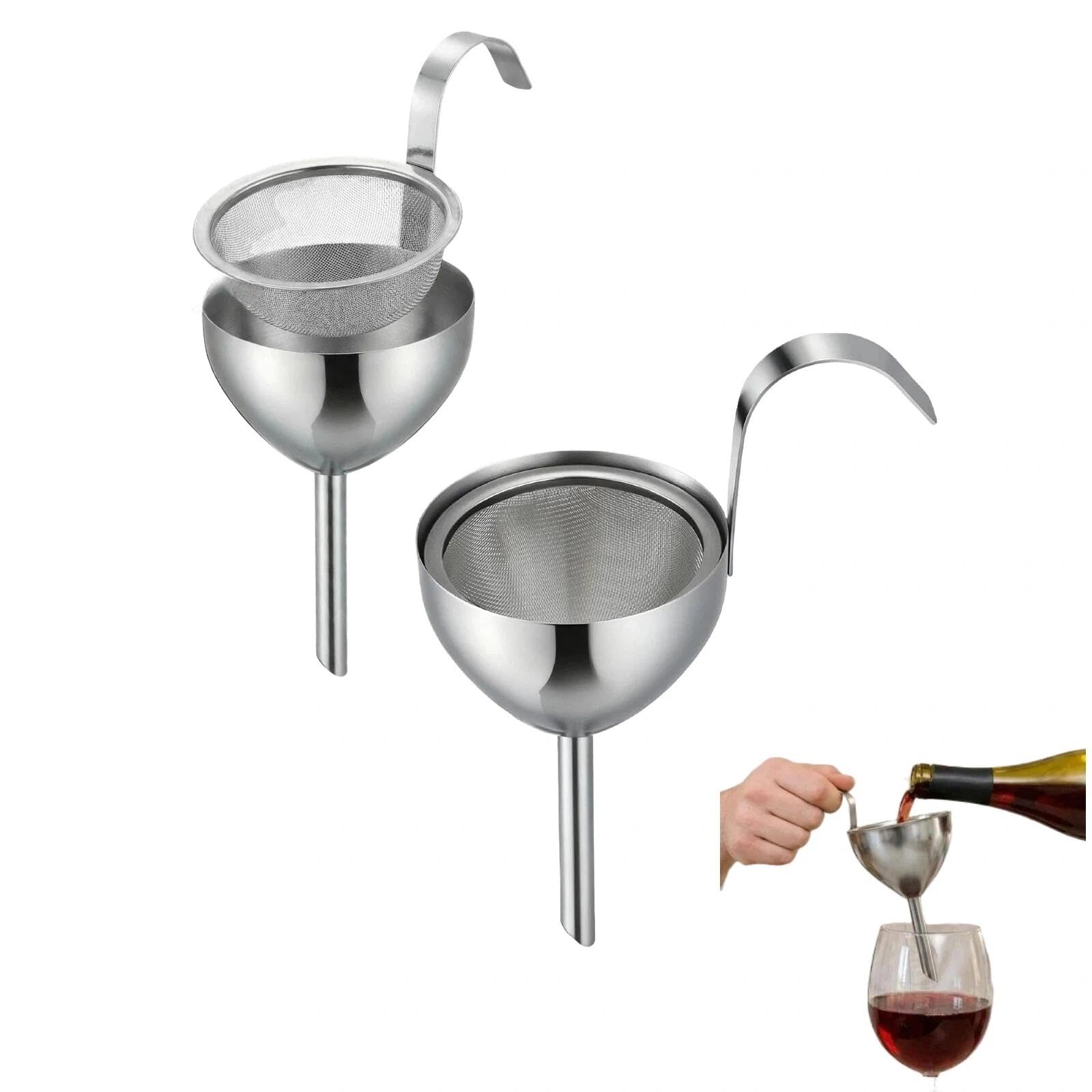 Photo 1 of 2 Pack 304 Stainless Steel Wine Funnel With Strainer Wine Strainer Wine Cork Strainer Removable Mesh Filter Anti Splash Decant Red Wine Remove Sediment Fill Oil Vinegar Sauce Bottles Filter Tea Coffee